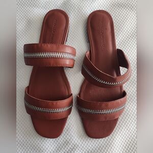 Rebecca Minkoff Marciann Brown Sandals with Silver Zipper